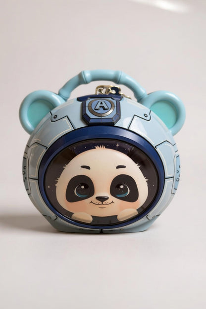 Astronot Panda Figürlü Metal Kumbara - Mavi, Kilitli