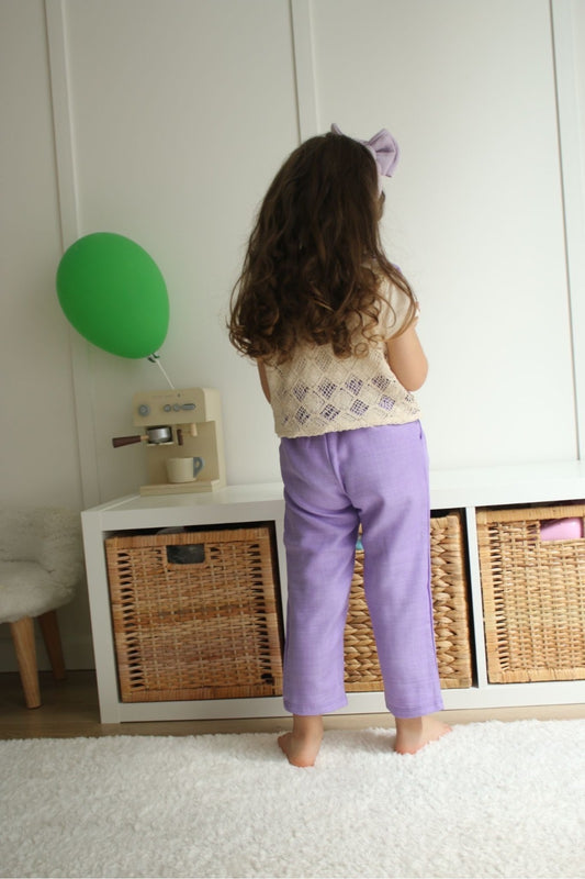 Kız Çocuk Lila Takım – Düğme Detaylı Yelekli Pantolon Takımı