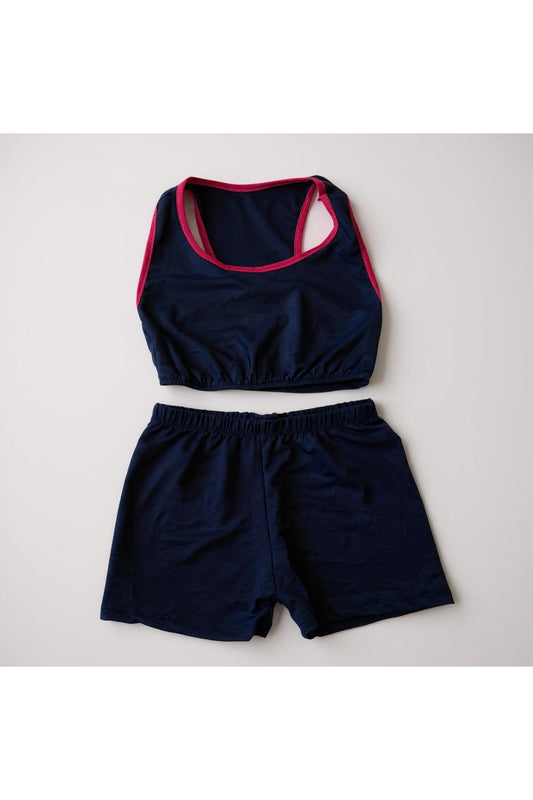 Kız çocuk lacivert şortlu mayo - bikini takım 6-13 yaş